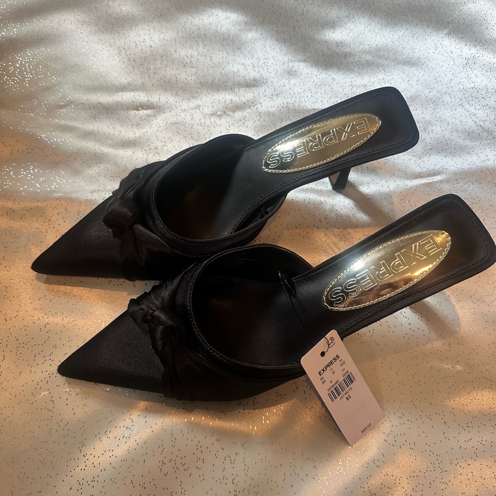 Express Elegant Black Satin Heels